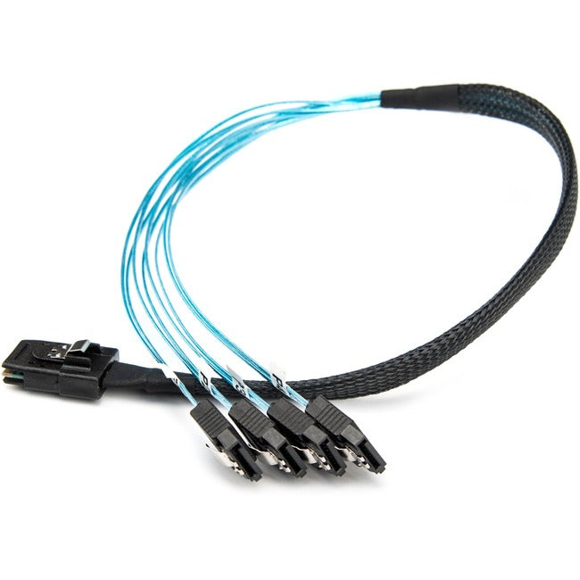 Rocstor Premium 20in Serial Attached SCSI SAS Cable - SFF-8087 to 4x Latching SATA - SAS/SATA for Hard Drive - 20in / 50cm - 1 Pack - SFF-8087 Male SAS - Male SATA - Blue SFF-8087 TO 4X SATA Cable - GreatEagleInc