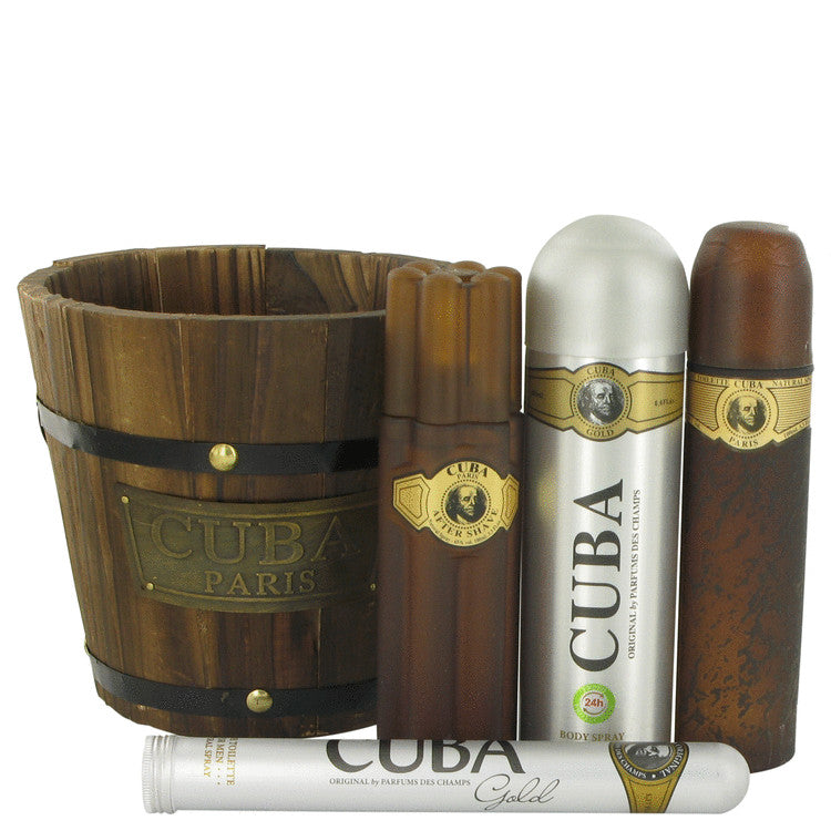 Cuba Gold by Fragluxe Gift Set -- 3.4 oz Eau De Toilette Spray + 1.17 oz Eau De Toilette Spray + 6.7 oz Body Spray + 3.3 oz After Shave for Men - GreatEagleInc