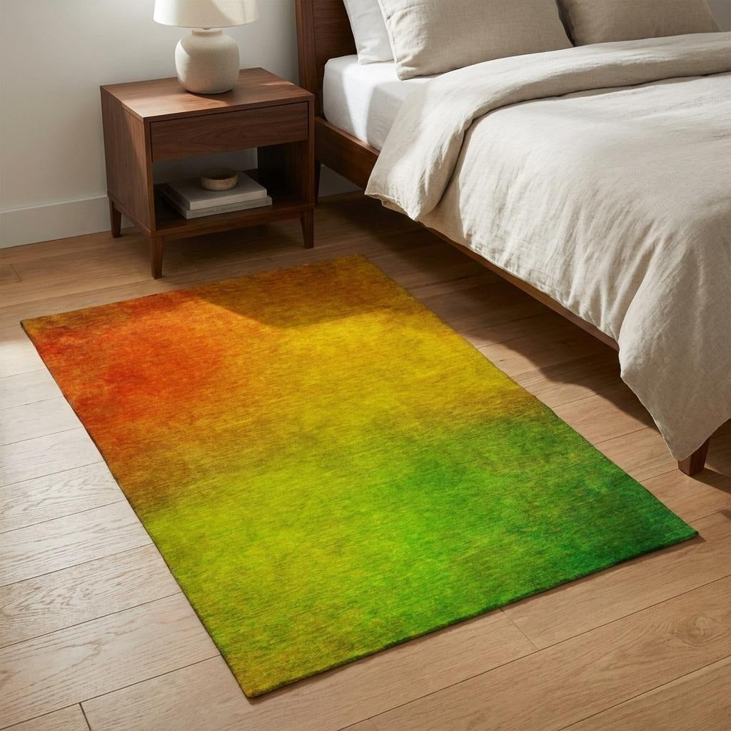 3' X 5' Terra Cotta And Gold Ombre Shag Washable Area Rug With UV Protection - Home & Garden