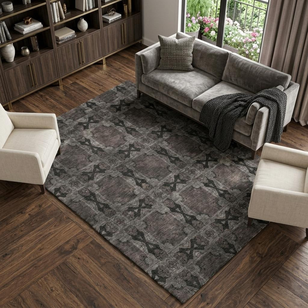 10' X 14' Gray And Charcoal Geometric Shag Washable Area Rug With UV Protection - Home & Garden
