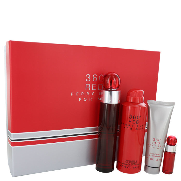 Perry Ellis 360 Red by Perry Ellis Gift Set -- 3.4 oz Eau De Toilette Spray + .25 oz Mini EDT Spray + 6.8 oz Body Spray + 3 oz Shower Gel for Men - GreatEagleInc
