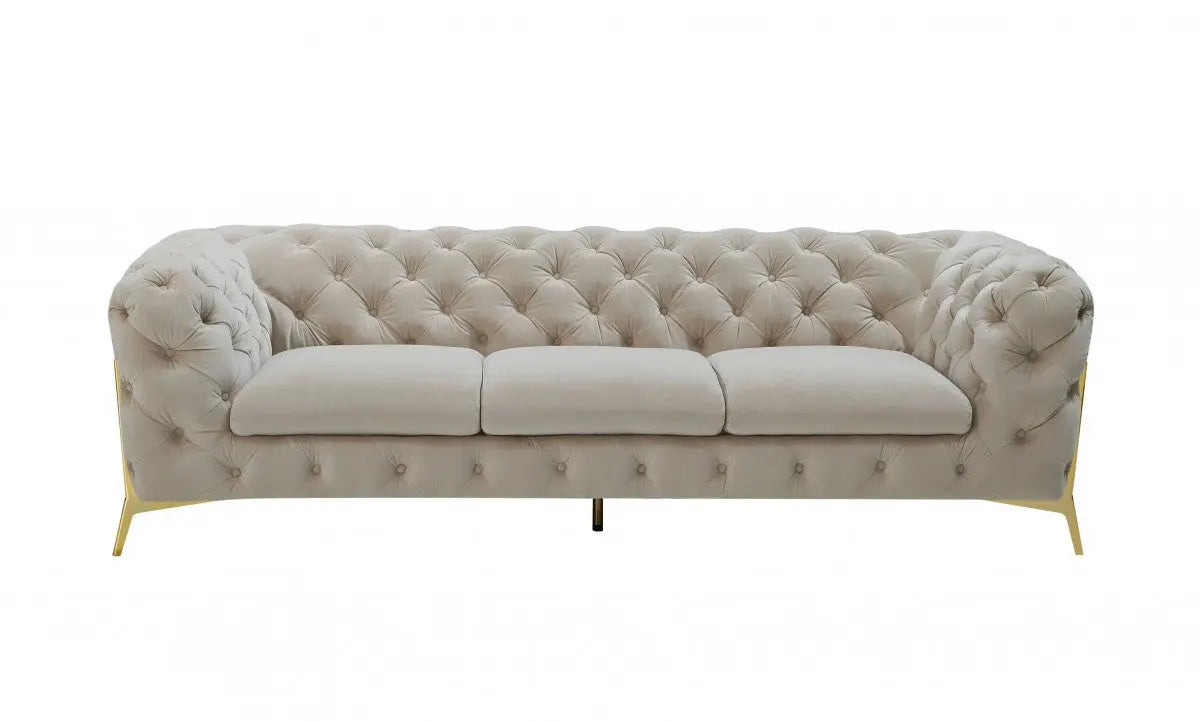 97" Beige Velvet Sofa With Gold Legs Homeroots Living Room