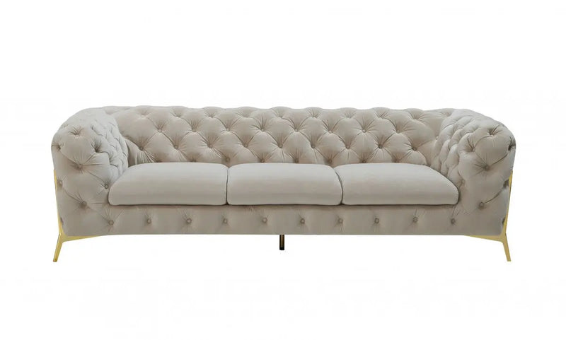 97" Beige Velvet Sofa With Gold Legs Homeroots Living Room