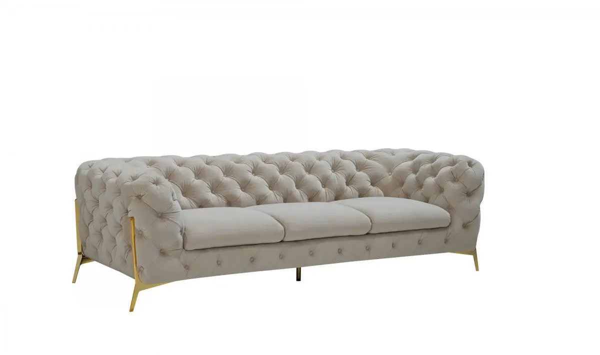 97" Beige Velvet Sofa With Gold Legs Homeroots Living Room