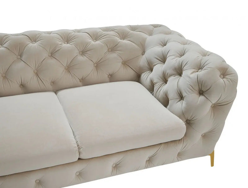 97" Beige Velvet Sofa With Gold Legs Homeroots Living Room