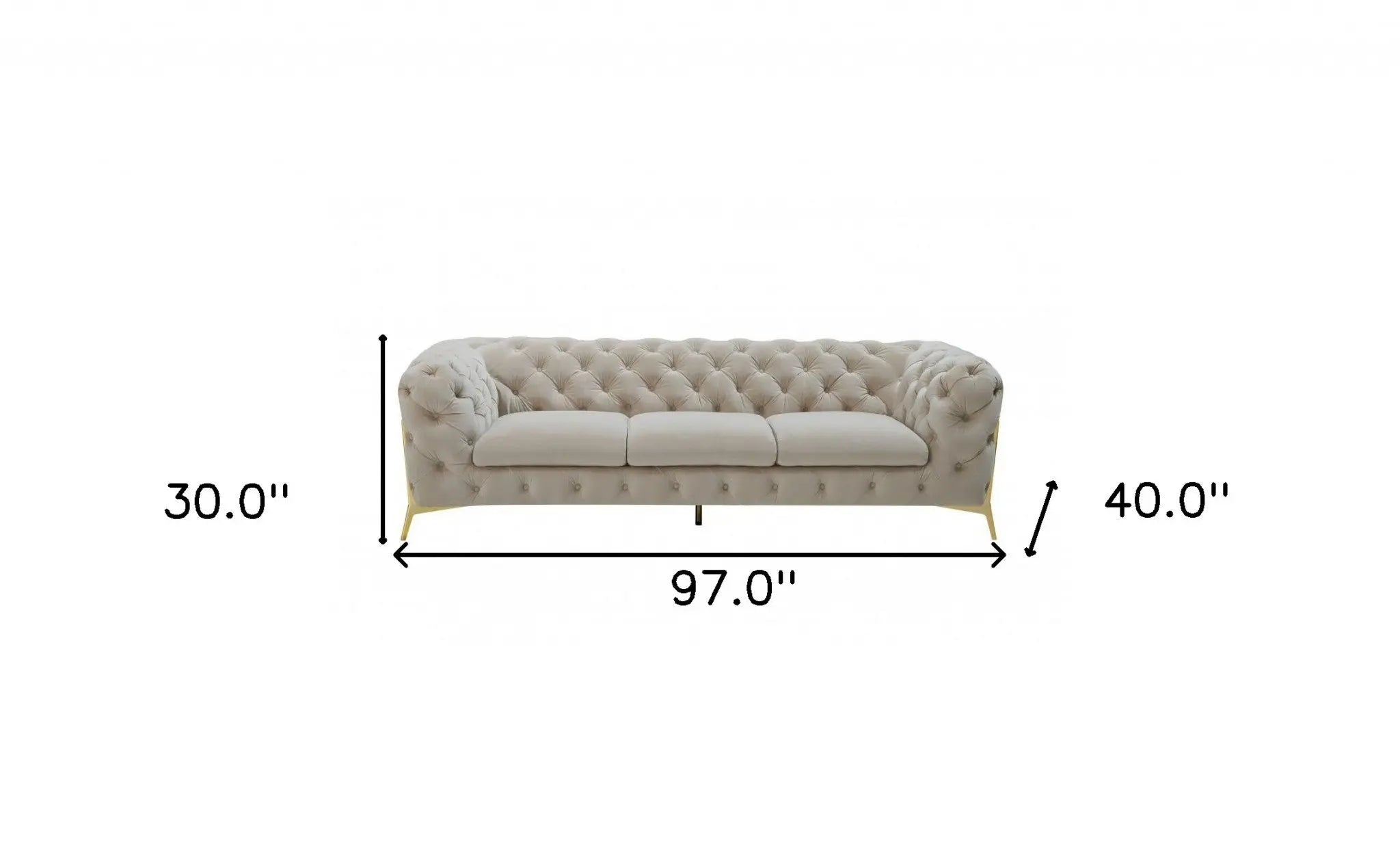 97" Beige Velvet Sofa With Gold Legs Homeroots Living Room