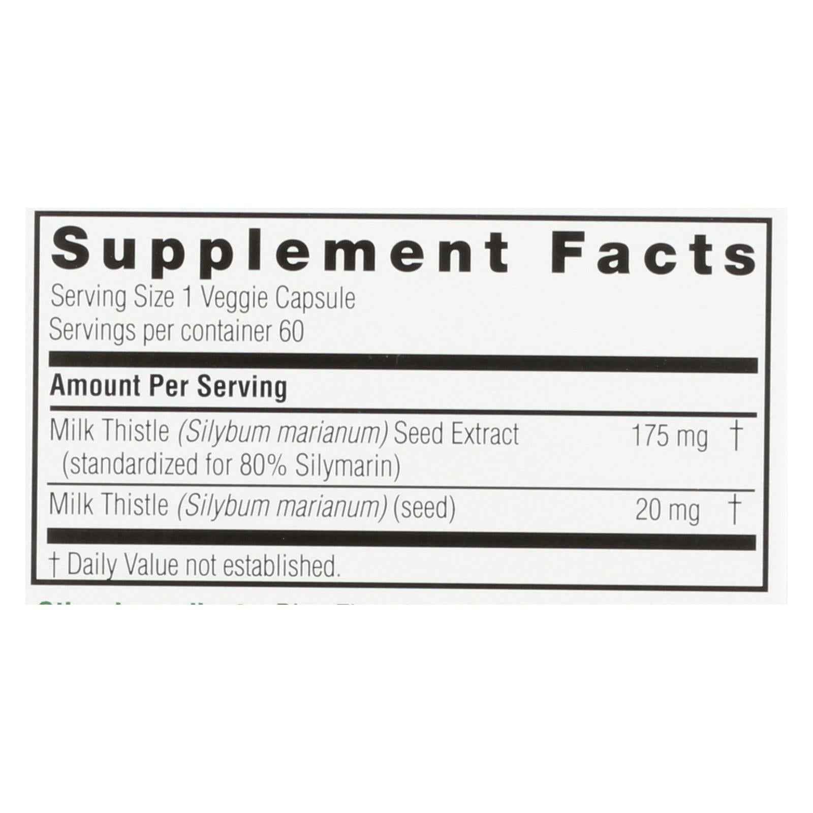 Nature's Answer - Milk Thistle Seed Extract - 60 Vegetarian Capsules