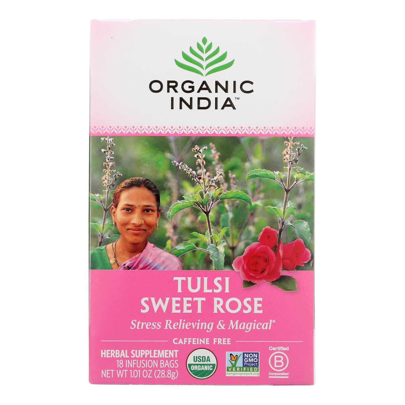 Organic India Tulsi Tea Sweet Rose - 18 Tea Bags - Case Of 6 - GreatEagleInc