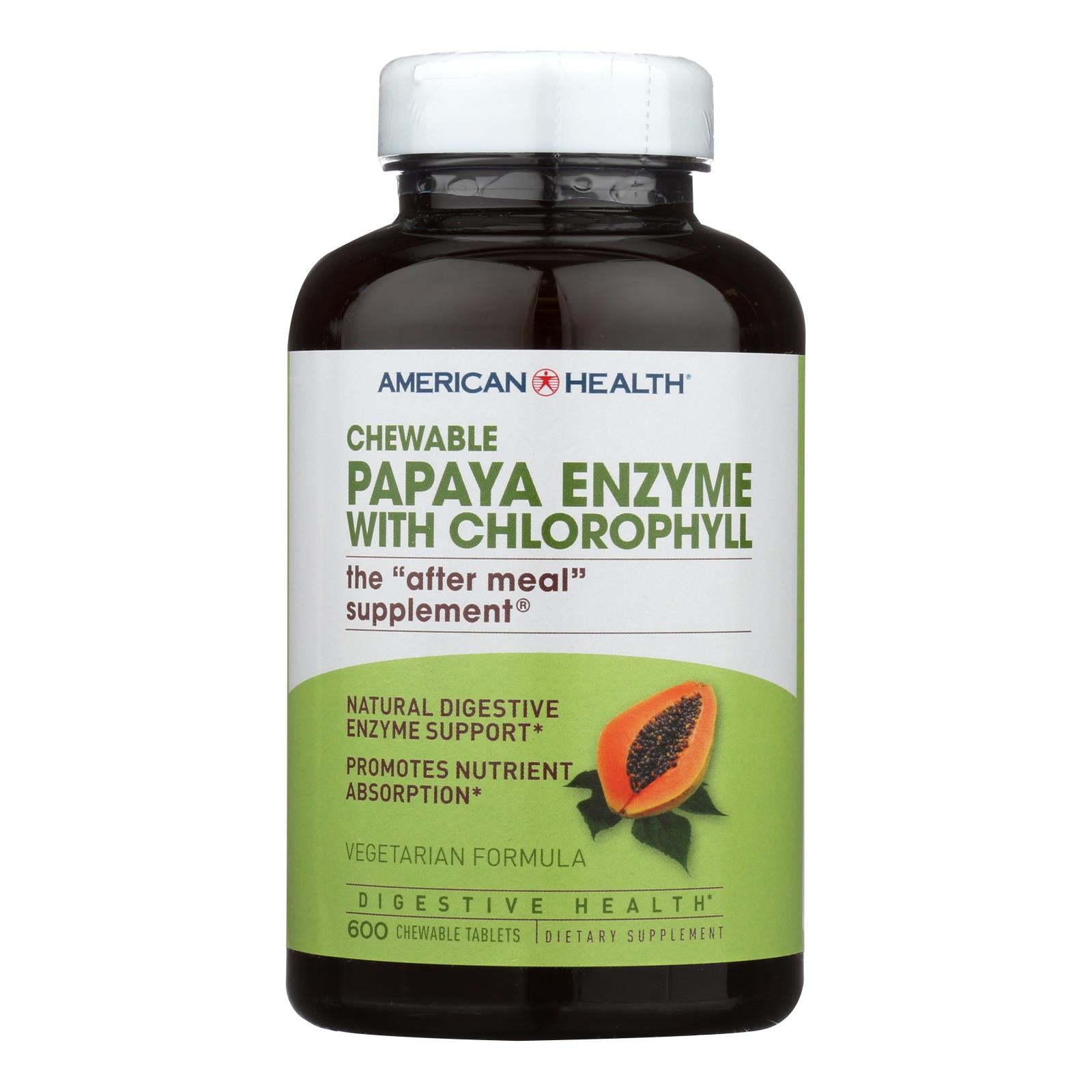 American Health - Papaya Enzyme With Chlorophyll Chewable - 600 Chewable Tablets - GreatEagleInc