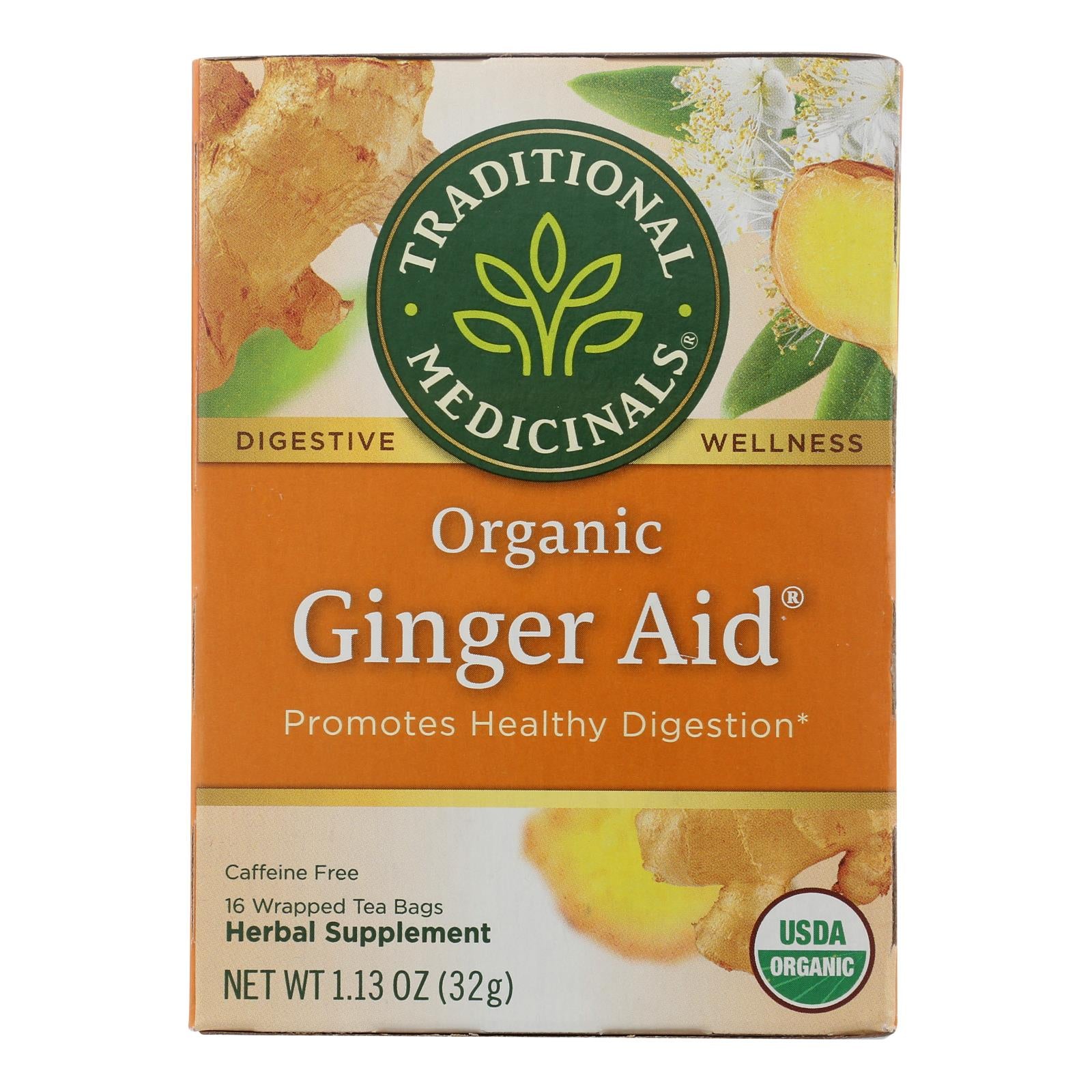 Traditional Medicinals Organic Ginger Aid Herbal Tea - 16 Tea Bags - Case Of 6 - GreatEagleInc