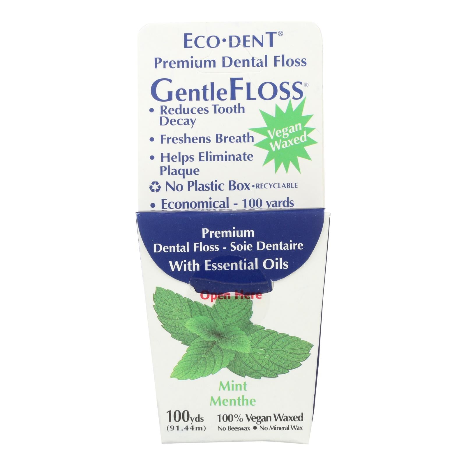 Eco-dent Gentlefloss Premium Dental Floss Mint - 100 Yards - Case Of 6 - GreatEagleInc