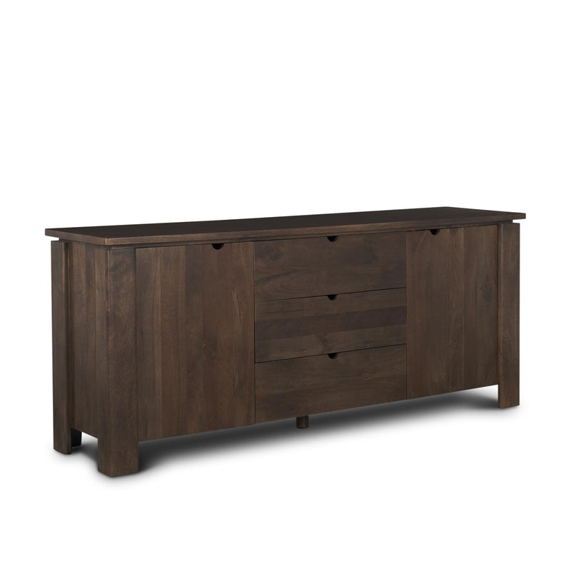 79" Brown Solid Wood Three Drawer Sideboard Soft Close with Two Doors - Kitchen & Dining