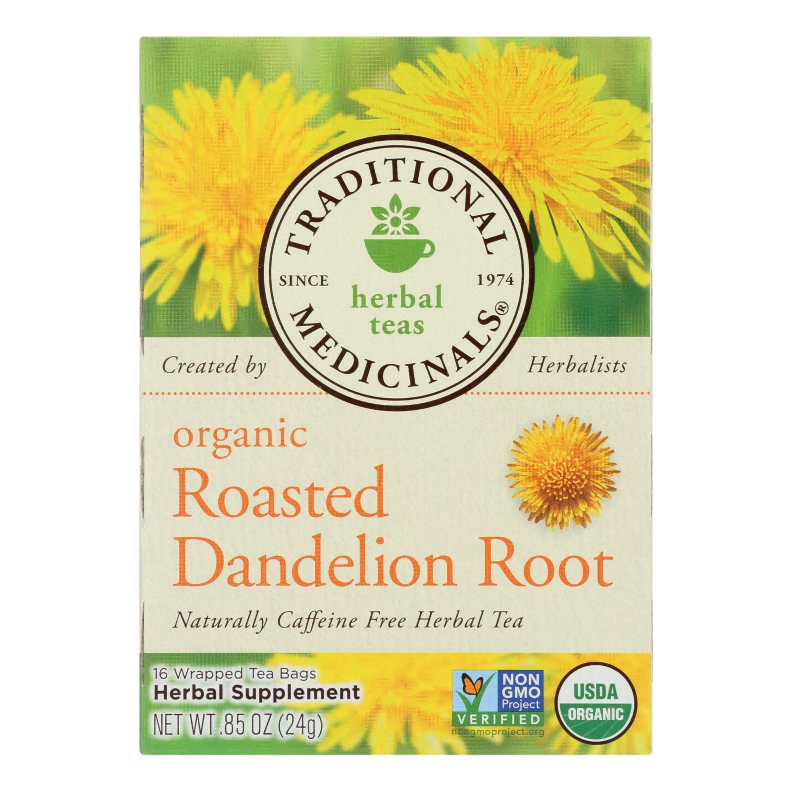 Traditional Medicinals Organic Roasted Dandelion Root Herbal Tea - 16 Tea Bags - Case Of 6 - GreatEagleInc