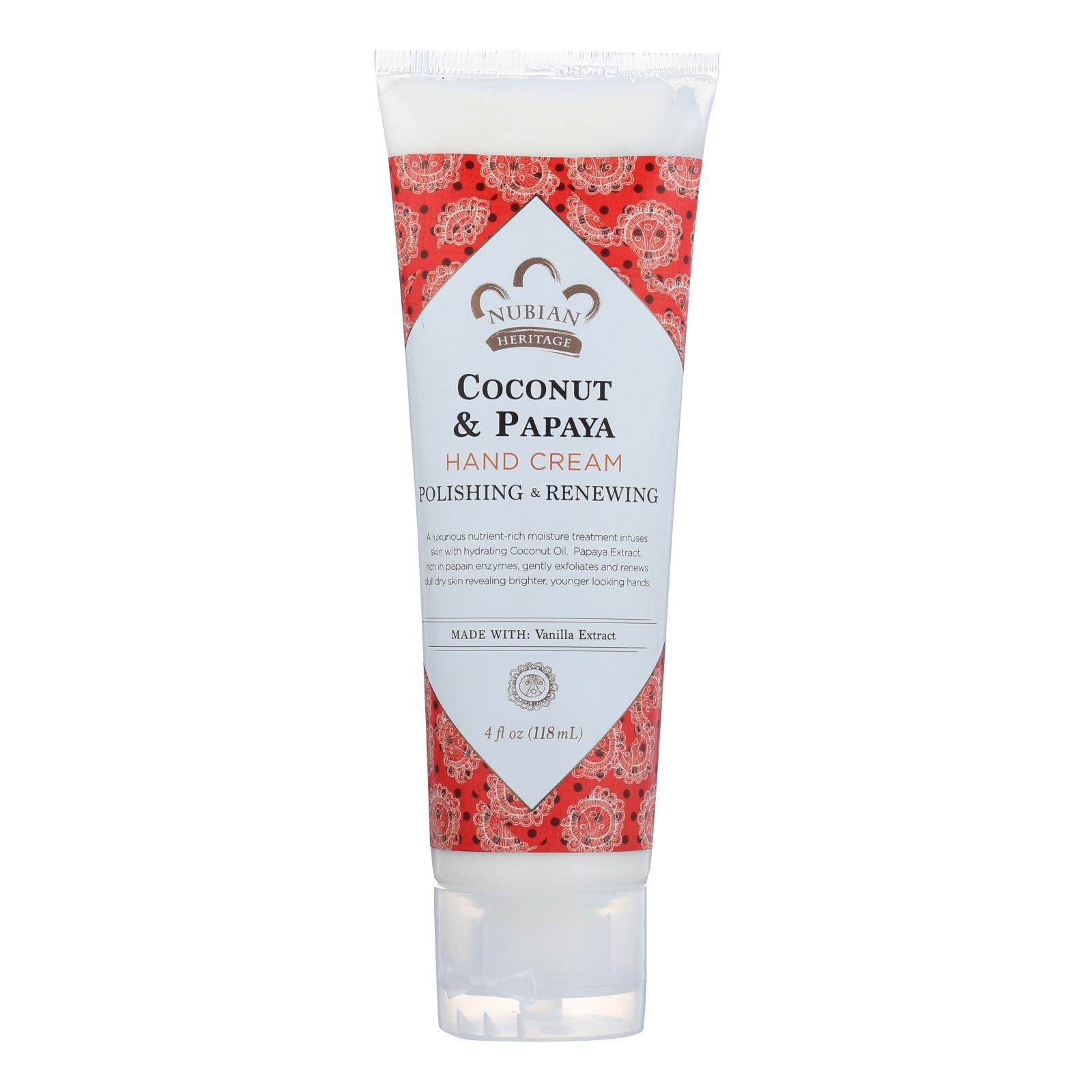 Nubian Heritage Hand Cream - Coconut & Papaya - 4 Oz - GreatEagleInc