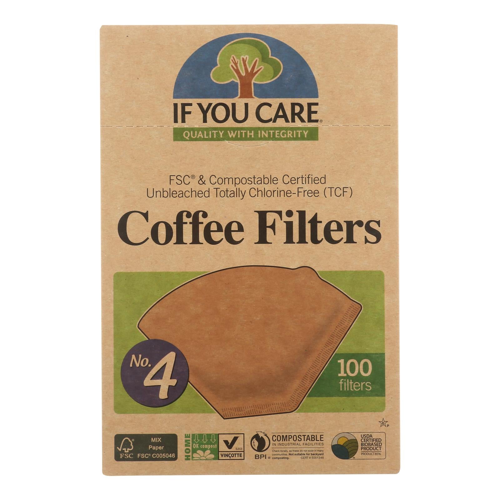 If You Care #4 Cone Coffee Filters - Brown - Case Of 12 - 100 Count - GreatEagleInc