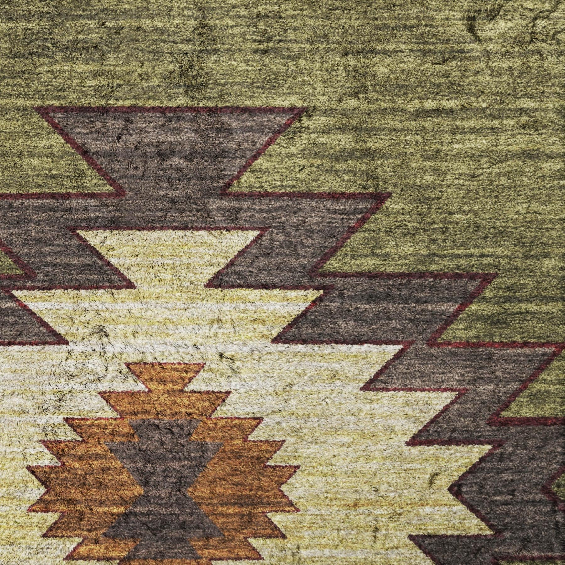 5' X 8' Green And Burgundy Geometric Shag Washable Area Rug With UV Protection - Home & Garden