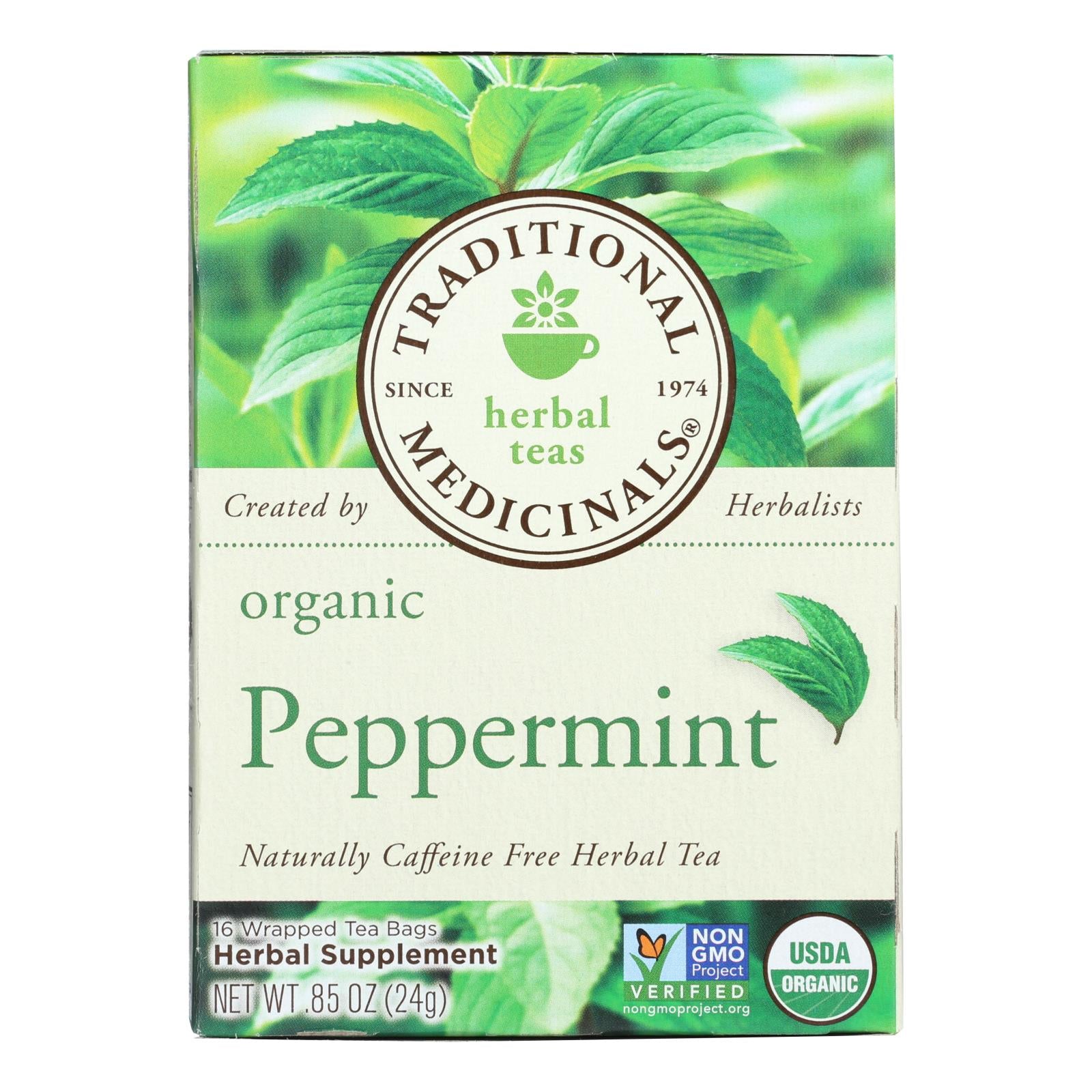 Traditional Medicinals Organic Peppermint Herbal Tea - Caffeine Free - Case Of 6 - 16 Bags - GreatEagleInc