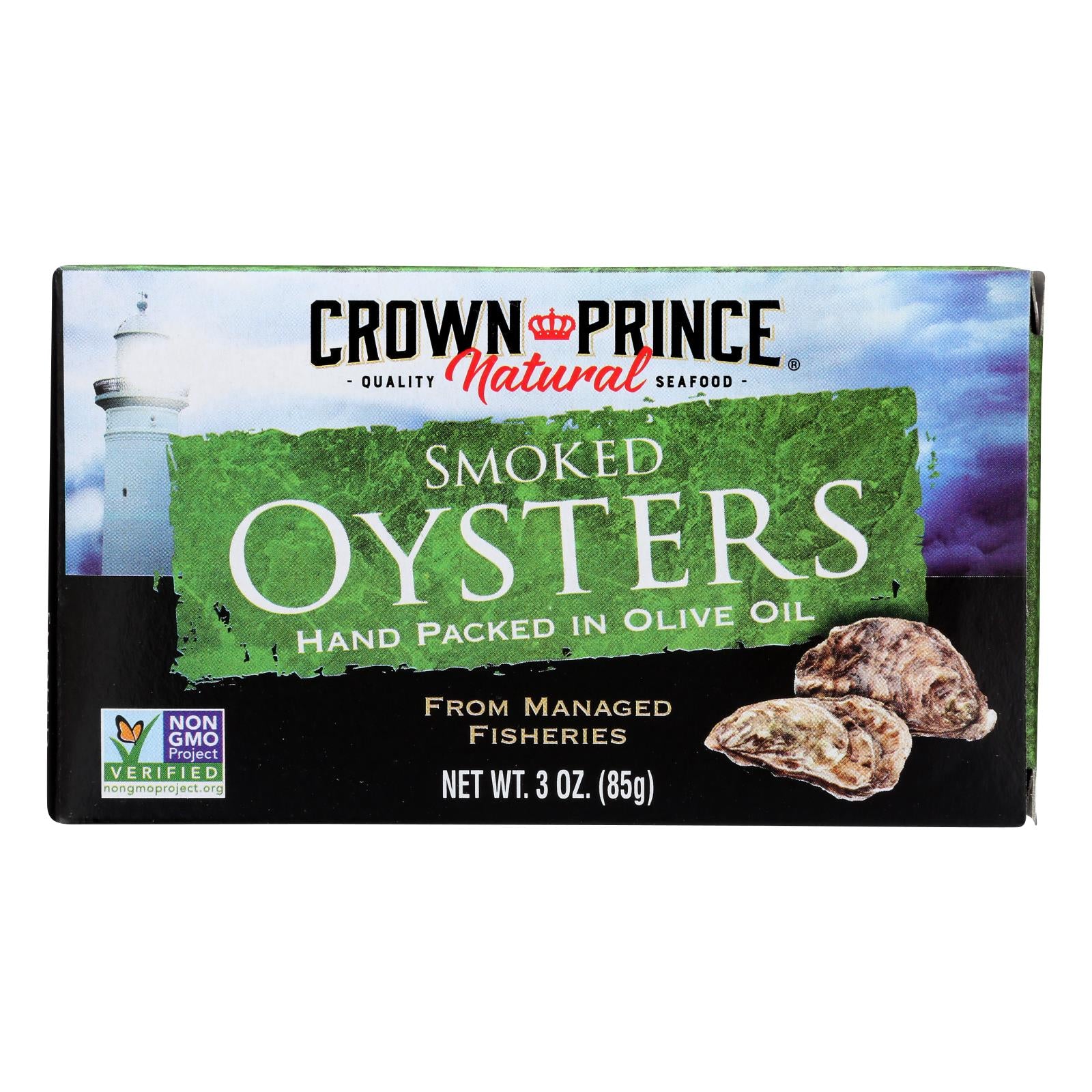 Crown Prince Oysters - Naturally Smoked In Pure Olive Oil - 3 Oz - Case Of 18 - GreatEagleInc