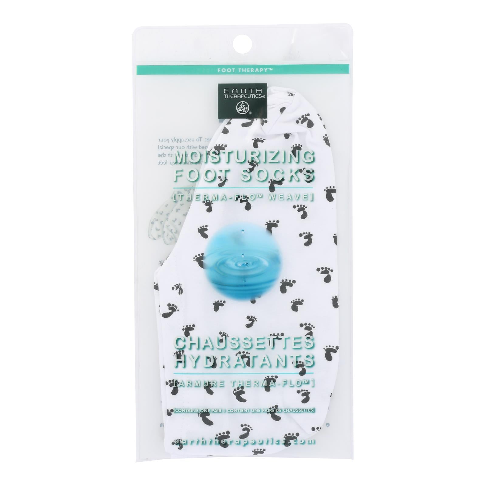 Earth Therapeutics Moisturizing Foot Sock - White With Footprints - 1 Pair - GreatEagleInc