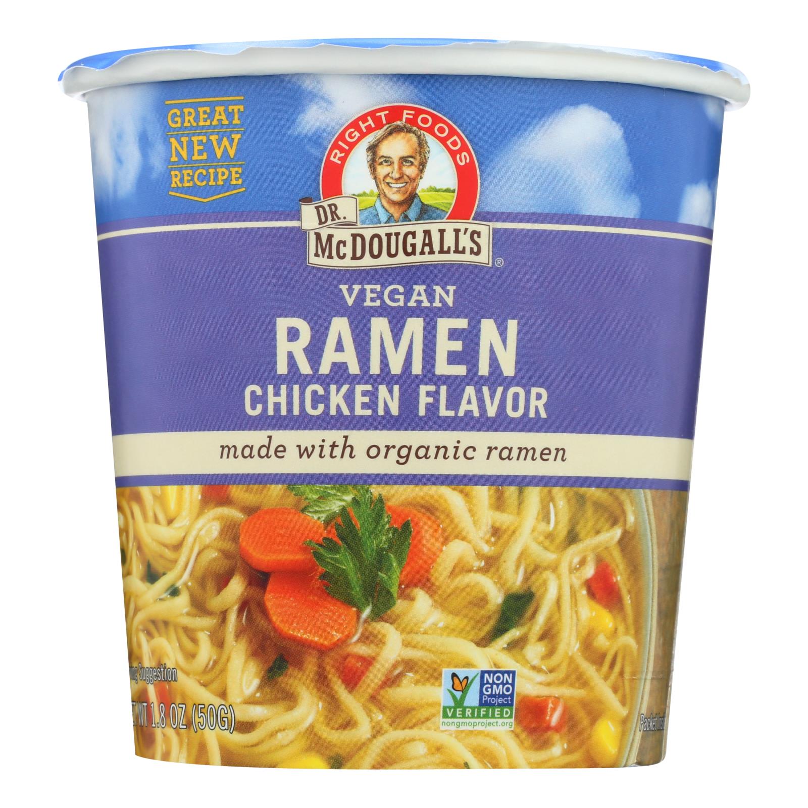 Dr. Mcdougall's Vegan Ramen Soup Big Cup With Noodles - Chicken - Case Of 6 - 1.8 Oz. - GreatEagleInc
