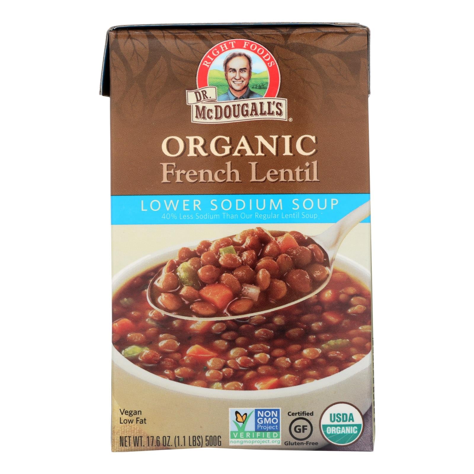 Dr. Mcdougall's Organic French Lentil Lower Sodium Soup - Case Of 6 - 17.6 Oz. - GreatEagleInc