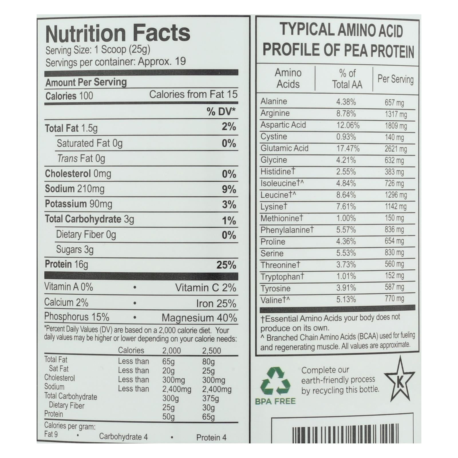 Growing Naturals Yellow Pea Protein - Vanilla Blast - 16 Oz - GreatEagleInc