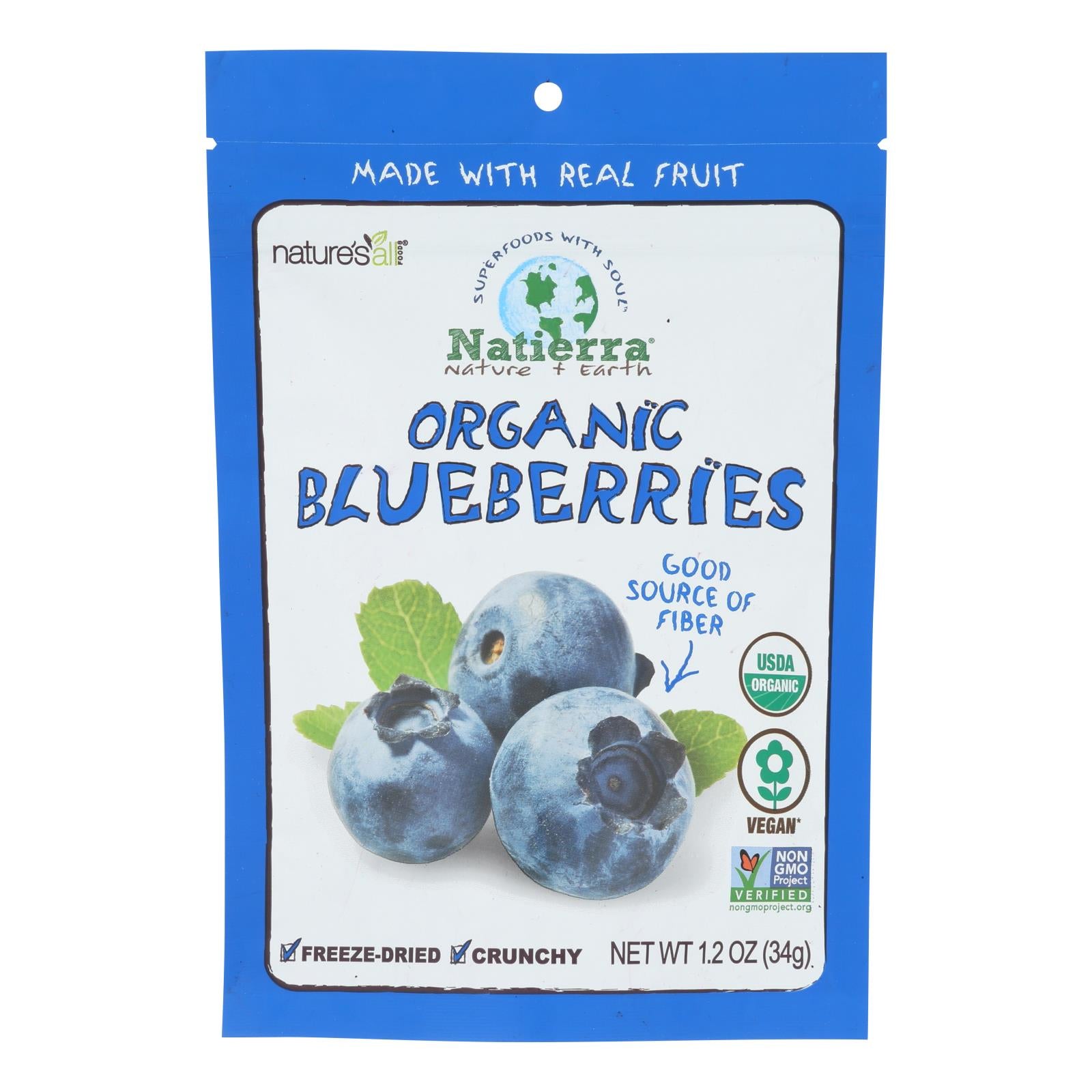 Natierra Fruit - Organic - Freeze Dried - Blueberries - 1.2 Oz - Case Of 12 - GreatEagleInc