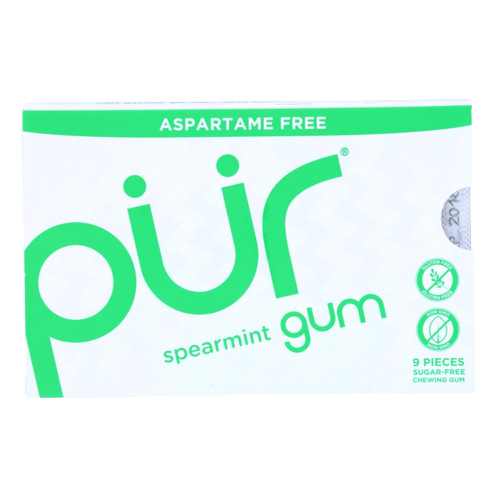 Pur Gum - Spearmint - Aspartame Free - 9 Pieces - 12.6 G - Case Of 12 - GreatEagleInc