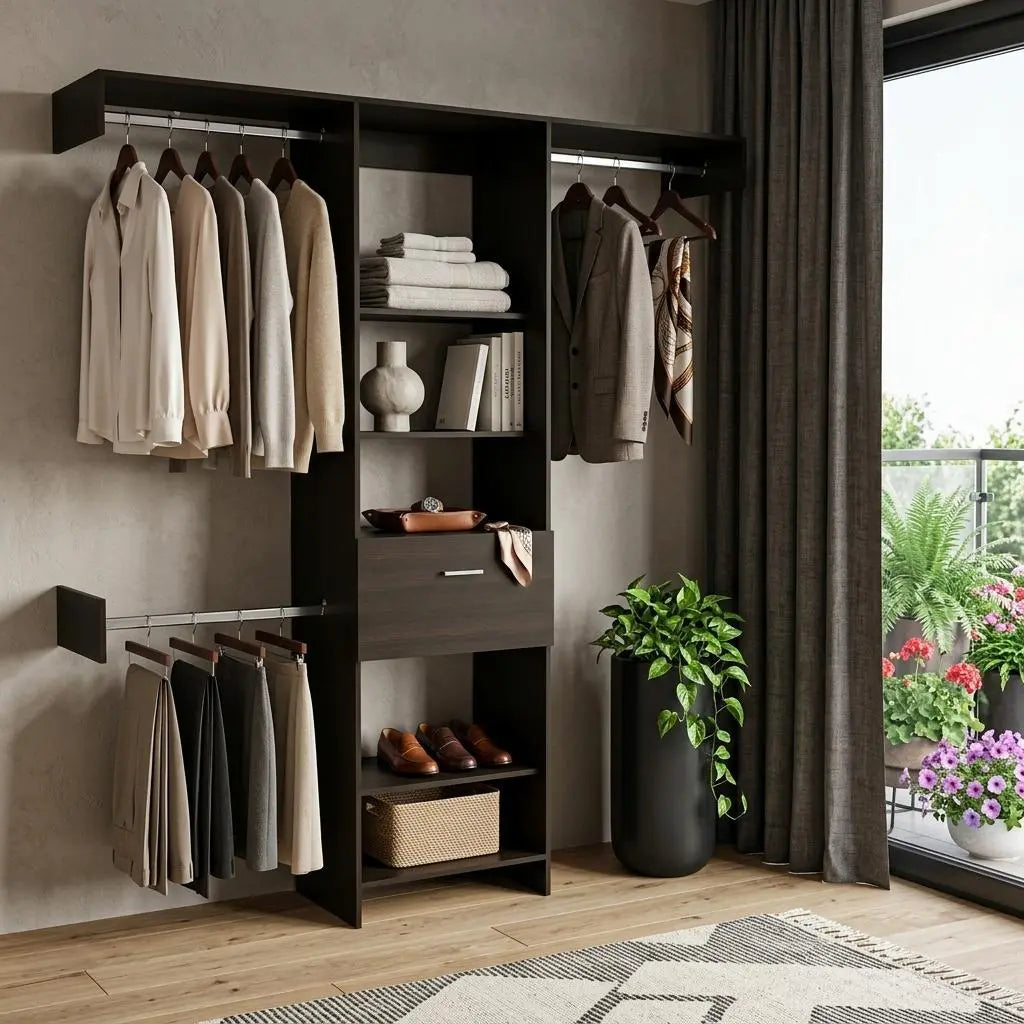 98" Black Multi-Tier Wood Closet System Homeroots Office