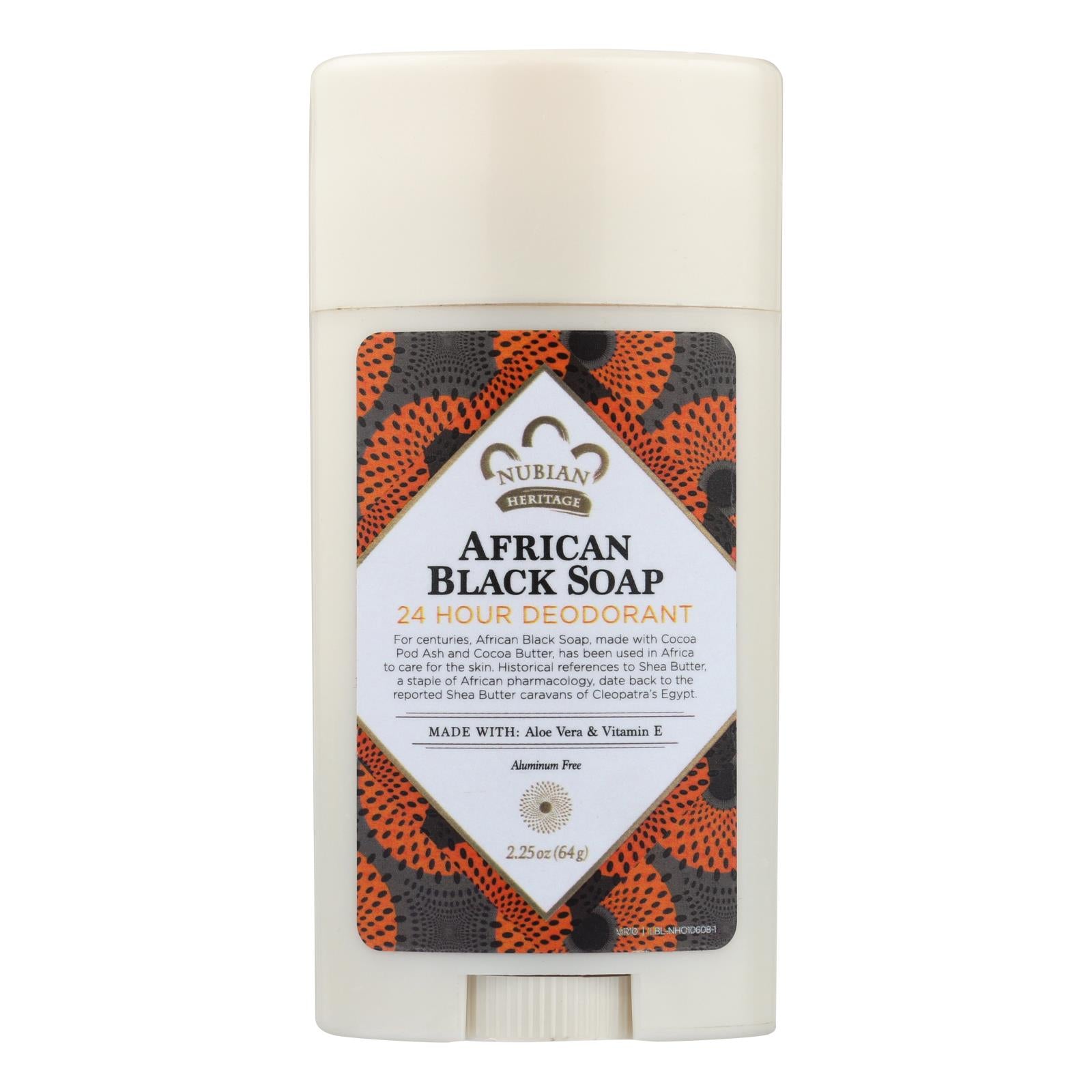 Nubian Heritage Deodorant - All Natural - 24 Hour - African Black Soap - 2.25 Oz - 1 Each - GreatEagleInc
