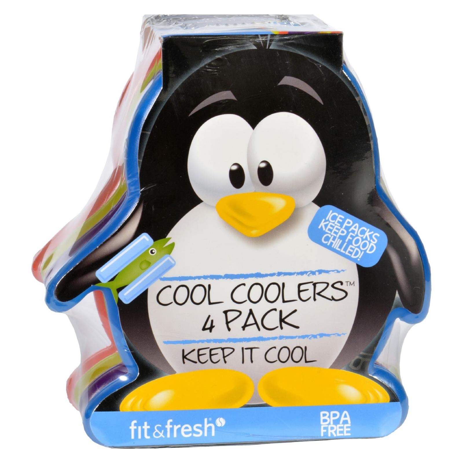 Fit And Fresh Ice Packs - Cool Coolers - Multicolored Penguin - 4 Count - Eco-Friendly Home & Grocery
