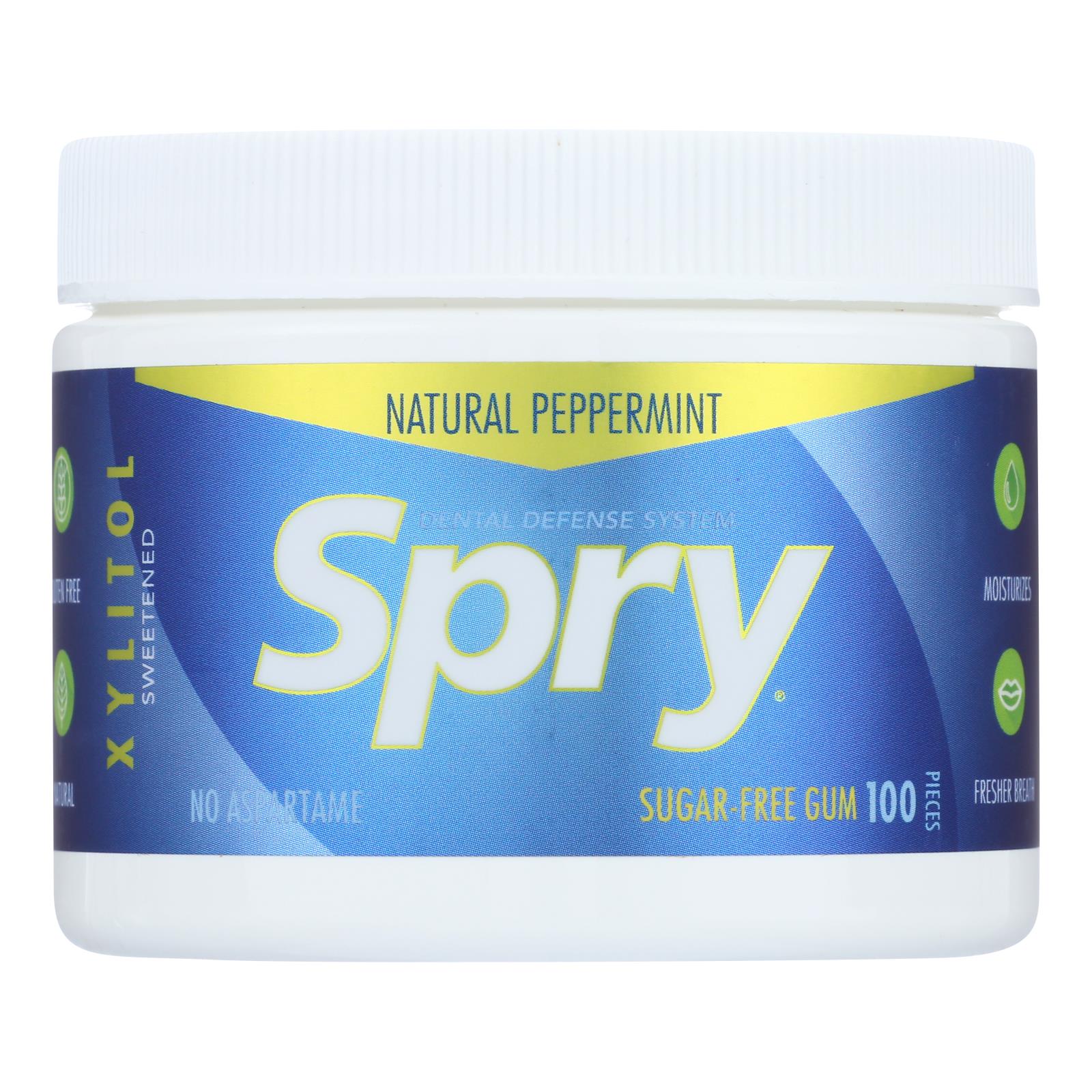 Spry Chewing Gum - Xylitol - Peppermint - 100 Count - 1 Each - GreatEagleInc