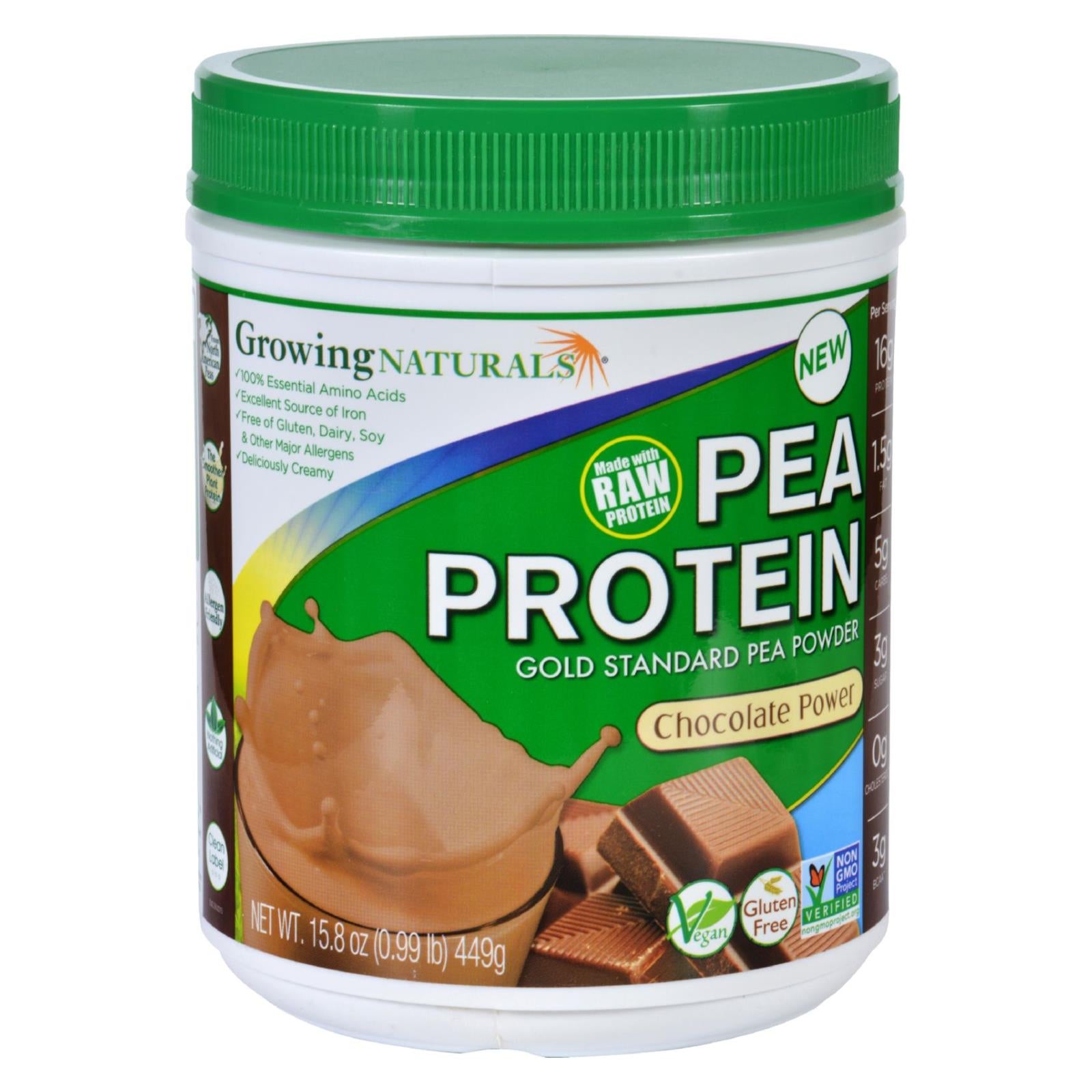 Growing Naturals Pea Protein Powder - Chocolate Power - 15.8 Oz - GreatEagleInc