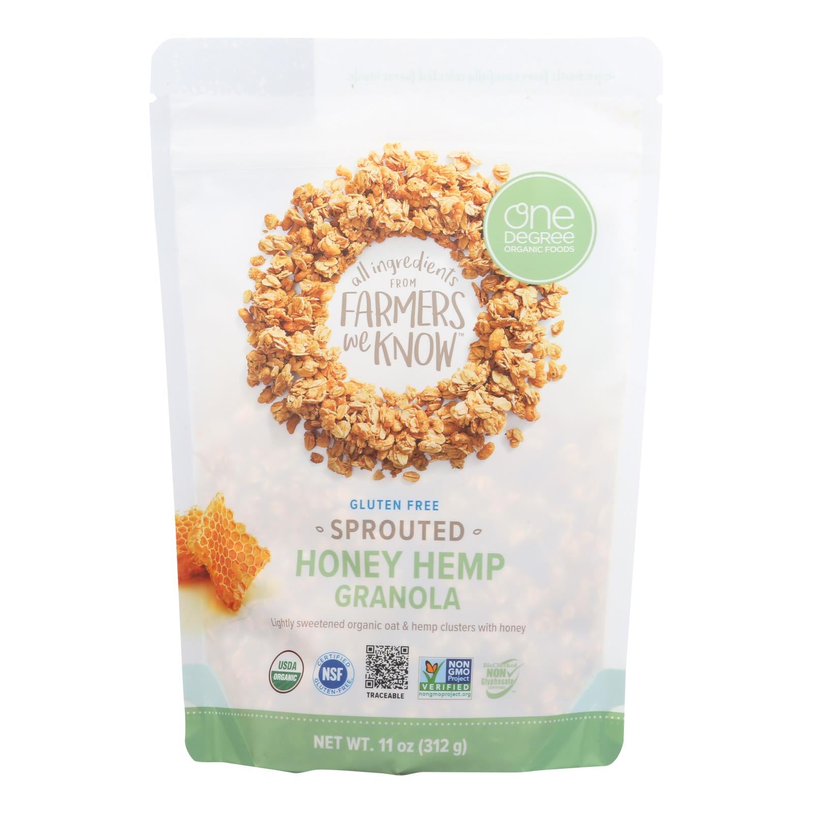 One Degree Organic Foods Sprouted Oat Hemp Granola - Honey - Case Of 6 - 11 Oz. - GreatEagleInc
