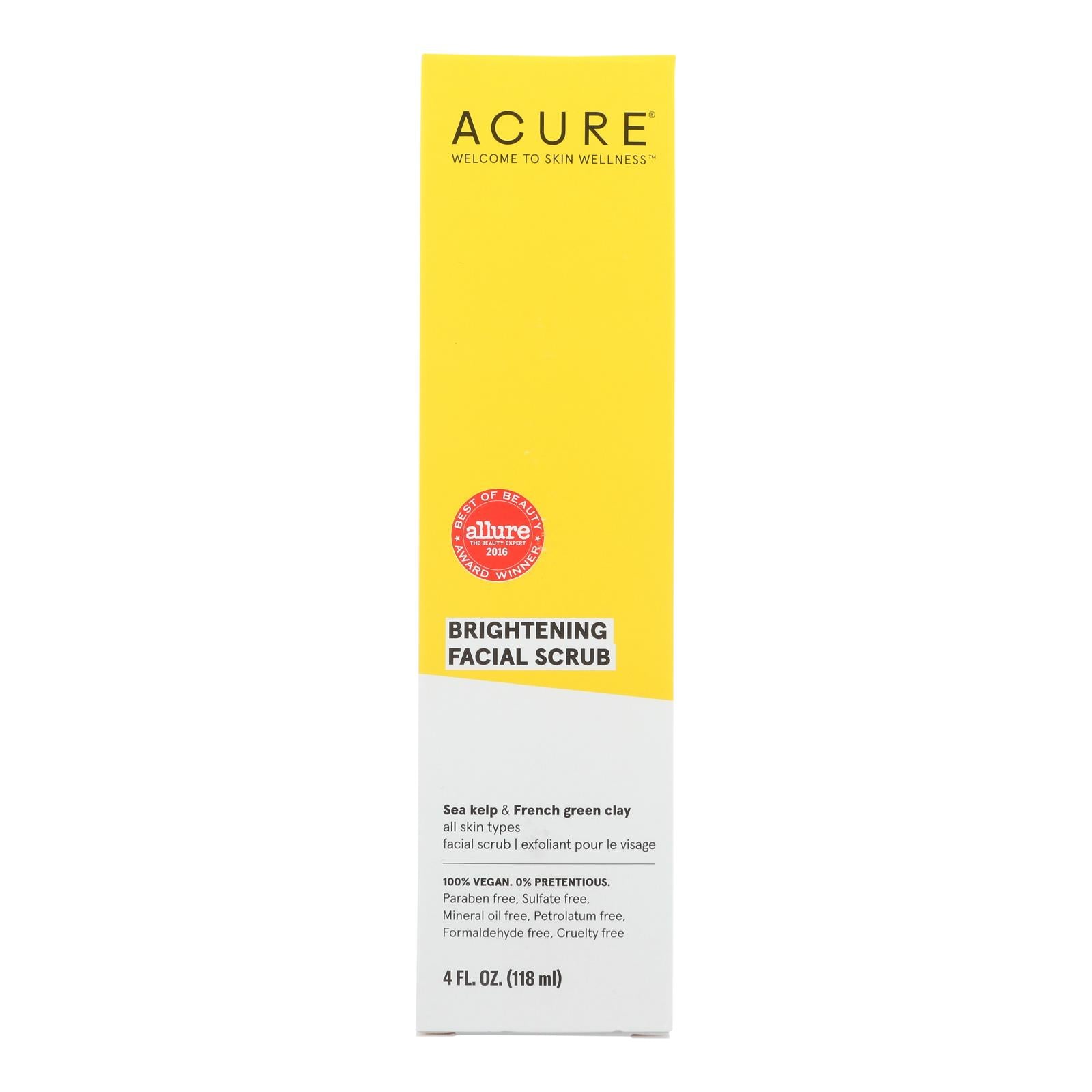 Acure - Brightening Facial Scrub - Argan Extract And Chlorella - 4 Fl Oz. - GreatEagleInc
