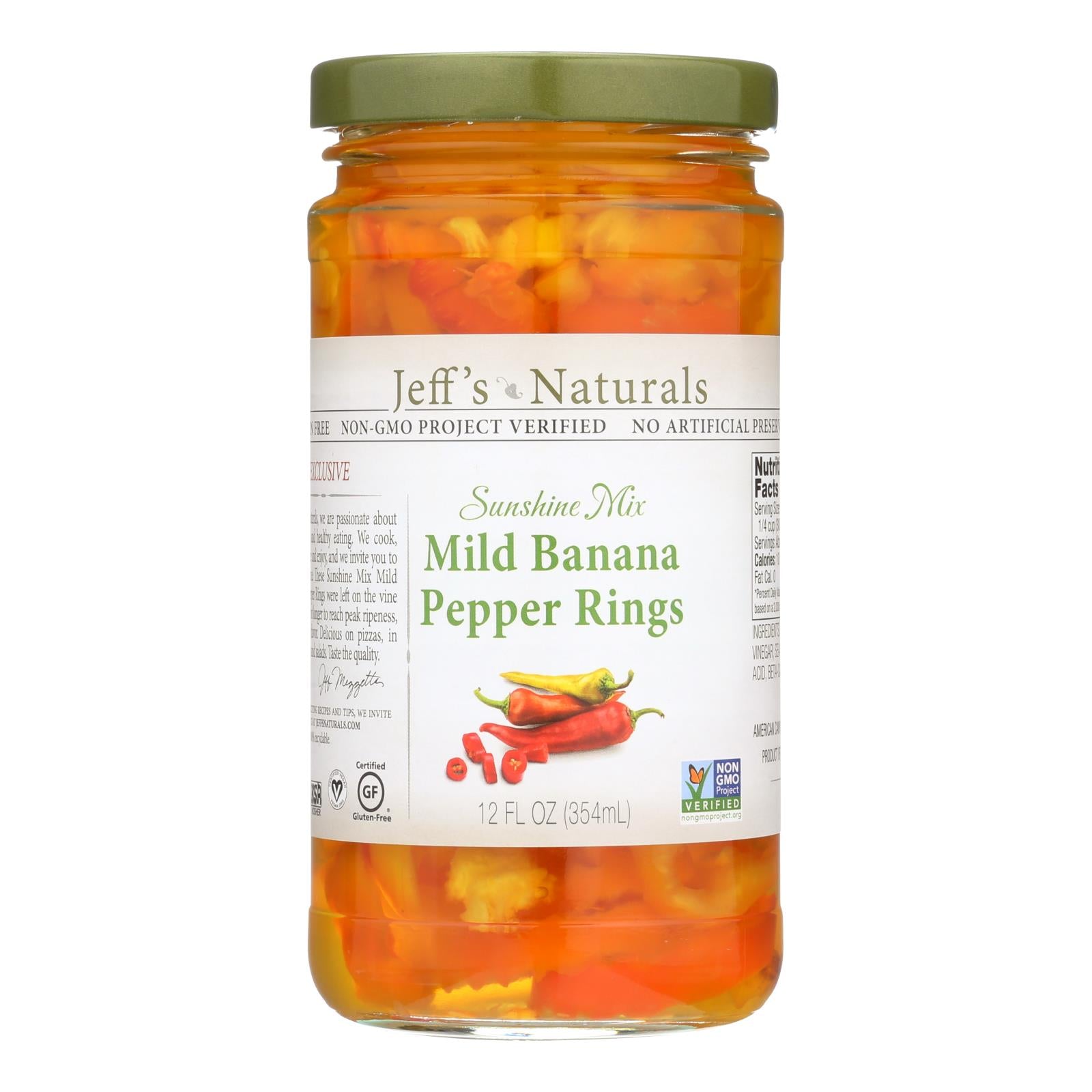 Jeff's Natural Banana Pepper - Mild - Sliced - Case Of 6 - 12 Fl Oz - GreatEagleInc