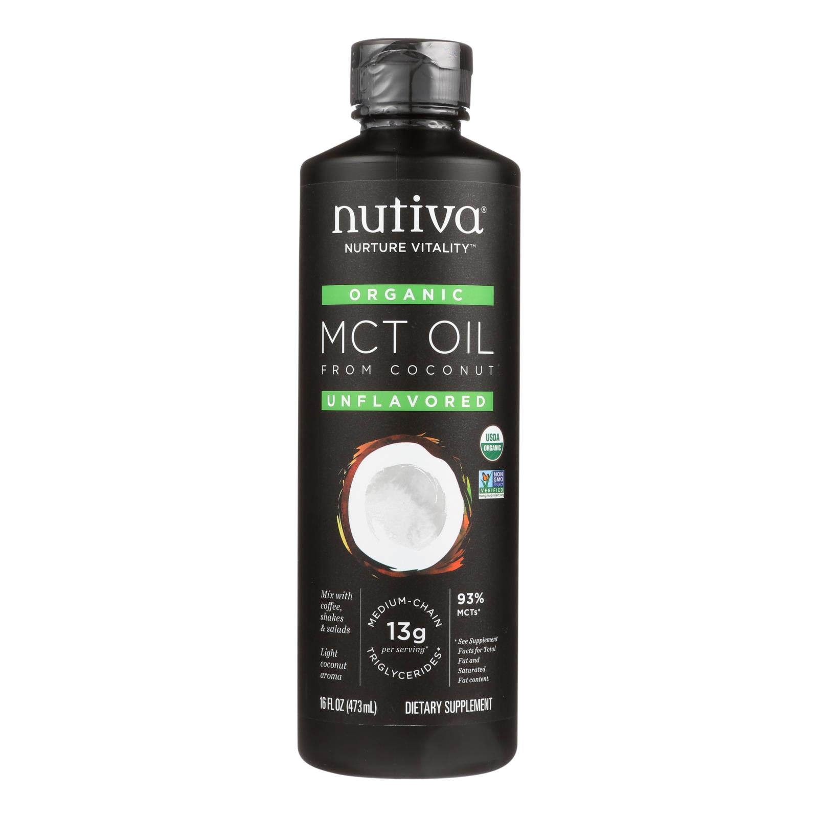 Nutiva 100% Organic Mct Oil - From Coconut - Unflavored - 16 Fl Oz - GreatEagleInc