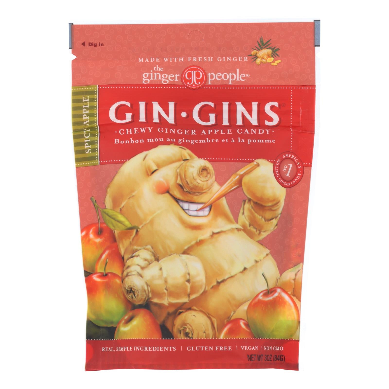 Ginger People Chewy Ginger Candy - Spicy Apple - Case Of 12 - 3 Oz. - GreatEagleInc