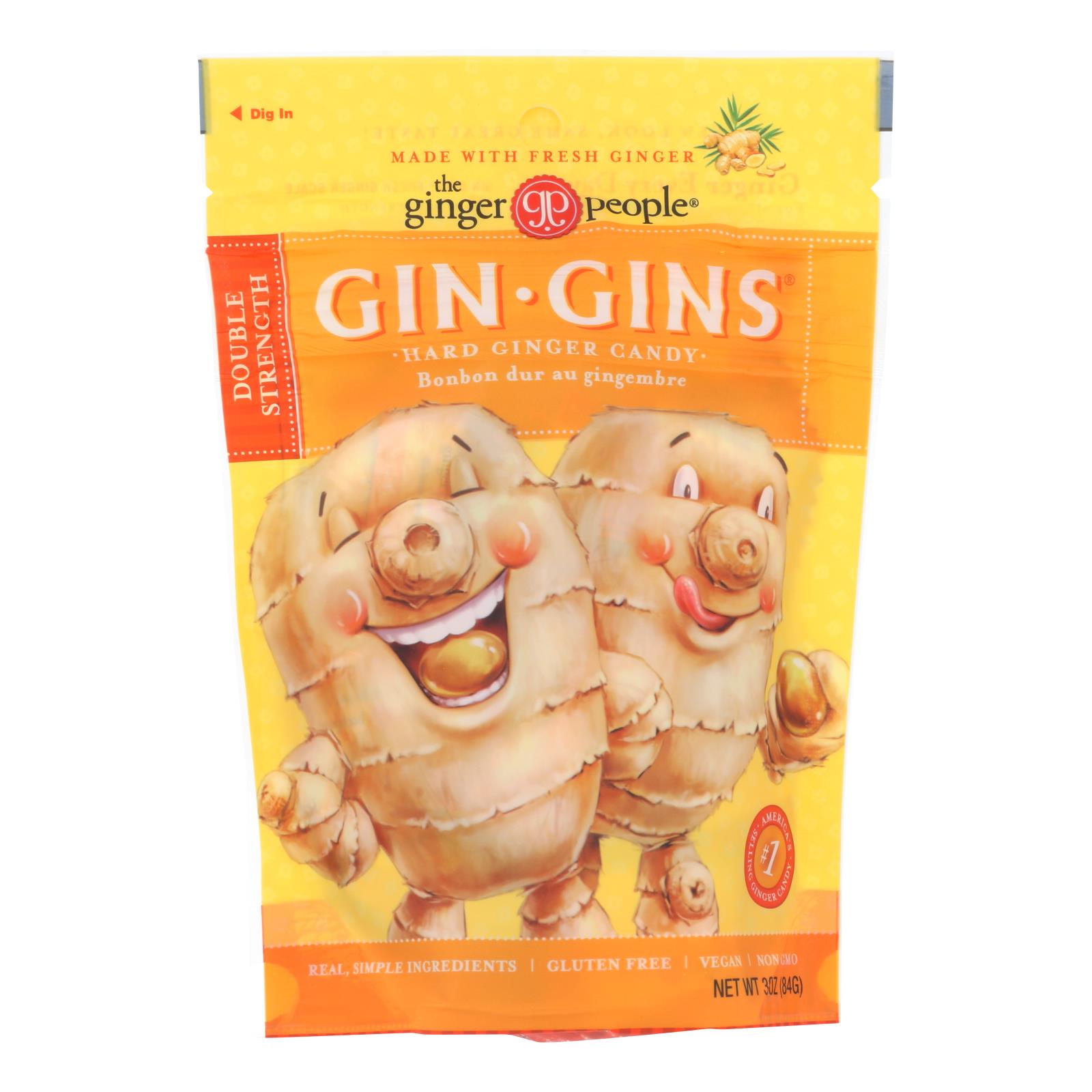 Ginger People - Gin Gins Hard Ginger Candy - Double Strength - Case Of 12 - 3 Oz. - GreatEagleInc