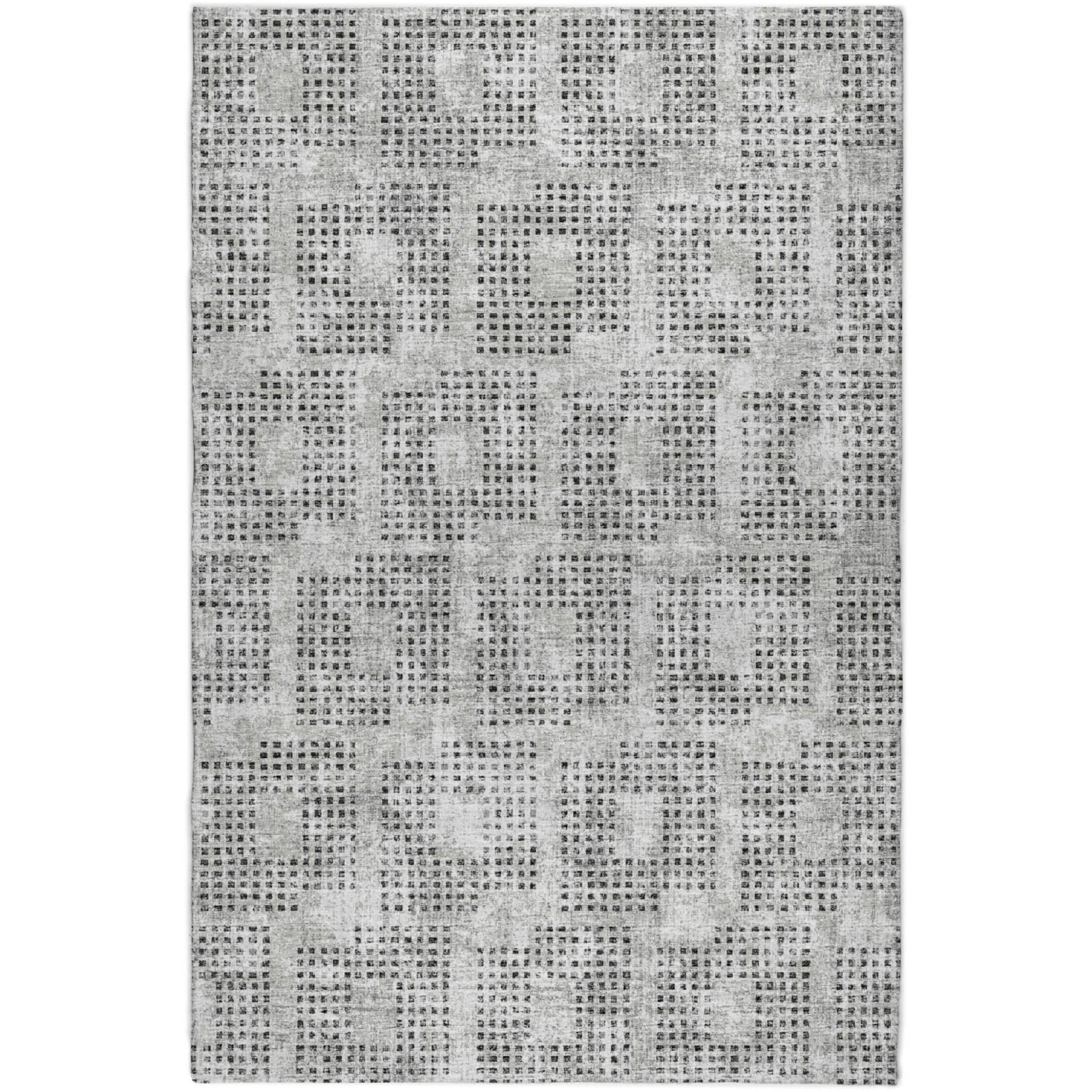 5' X 8' Gray And Charcoal Geometric Shag Washable Area Rug With UV Protection - Home & Garden