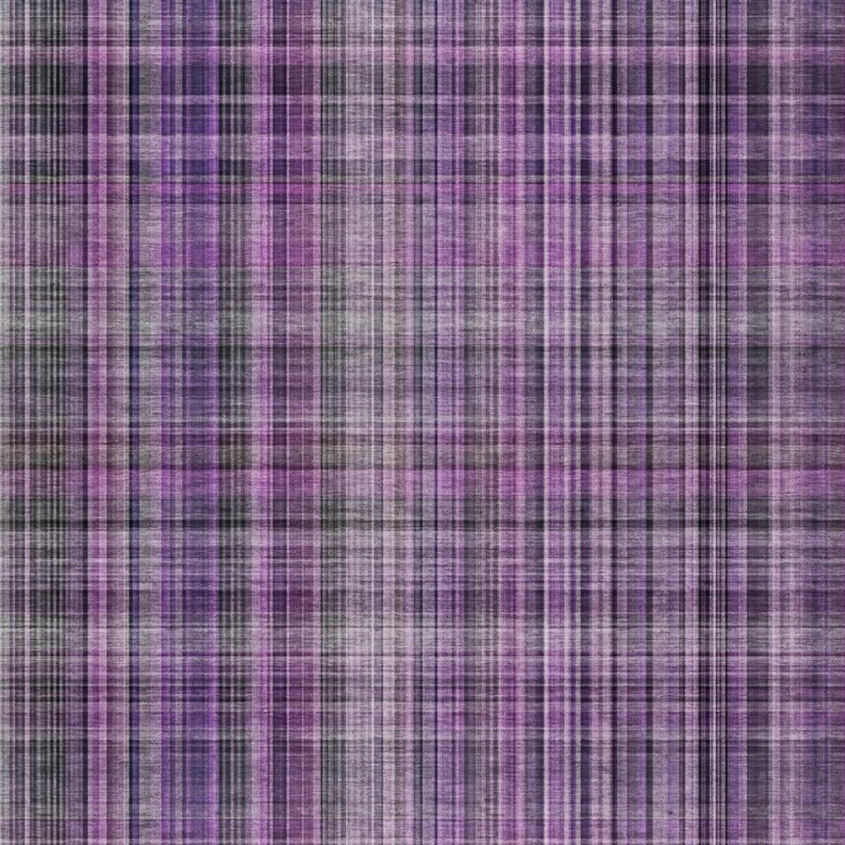 10' X 14' Purple And Gray Plaid Shag Washable Area Rug With UV Protection - Home & Garden