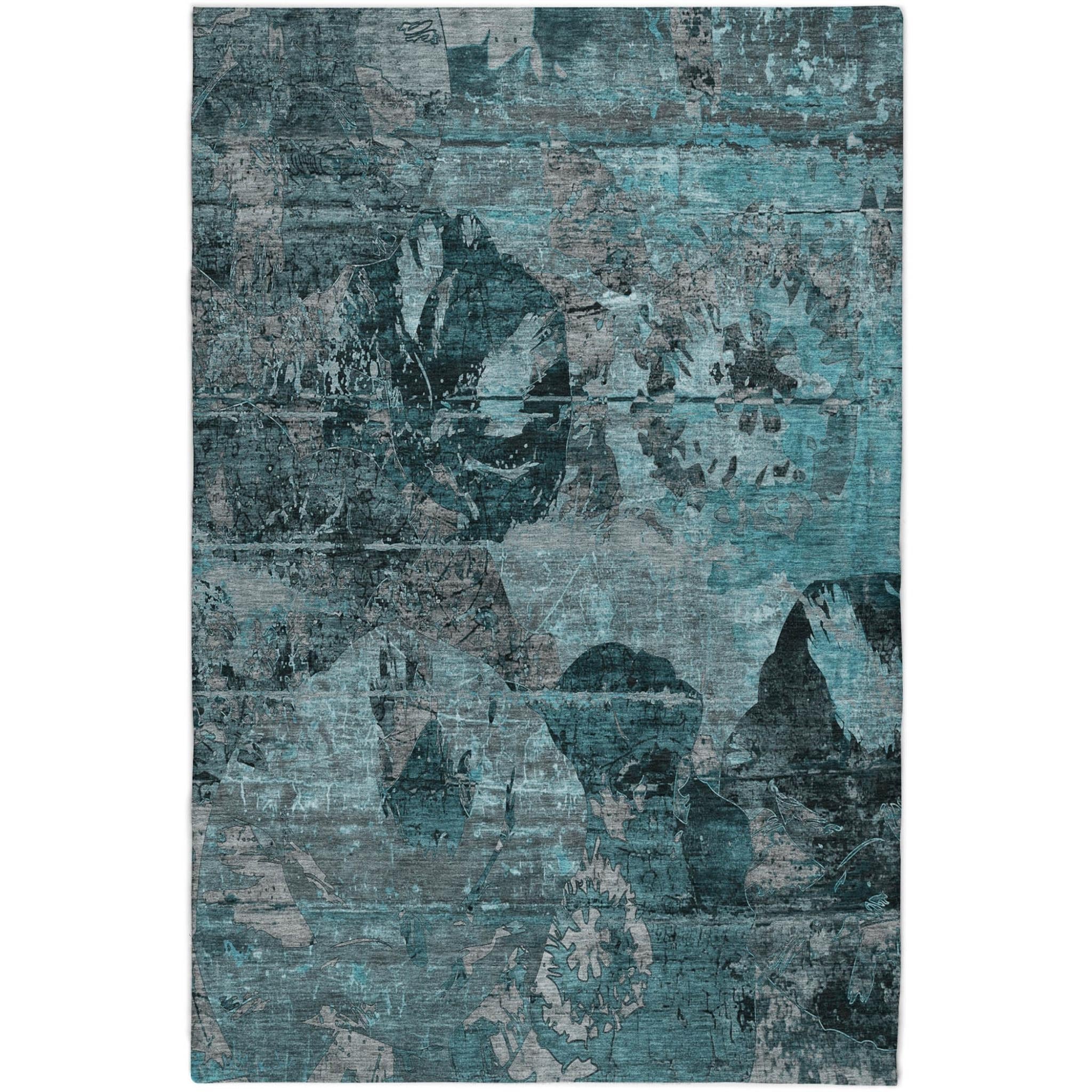 10' X 14' Teal And Gray Abstract Shag Washable Area Rug With UV Protection - Home & Garden