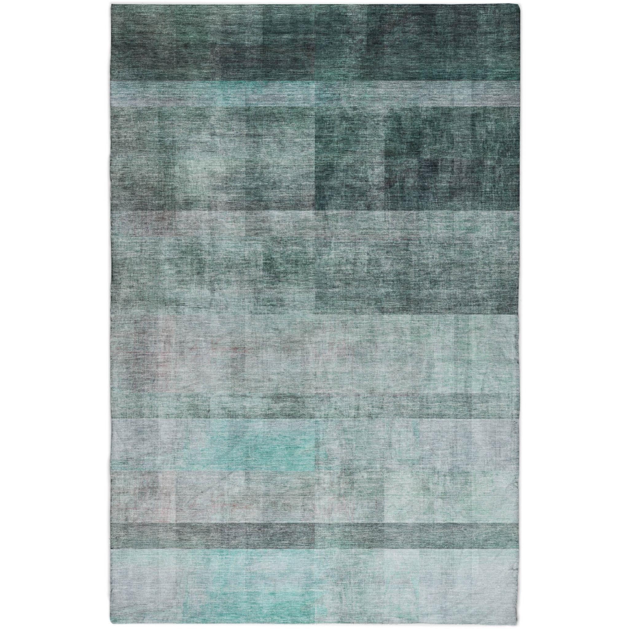 5' X 8' Teal And Gray Geometric Shag Washable Area Rug With UV Protection - Home & Garden
