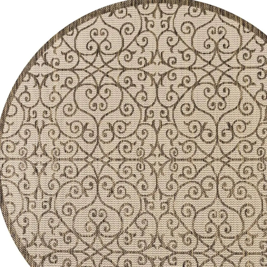 9' Beige And Brown Round Geometric Indoor Outdoor Area Rug Homeroots Outdoor