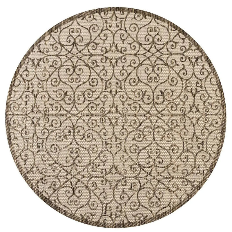 9' Beige And Brown Round Geometric Indoor Outdoor Area Rug Homeroots Outdoor