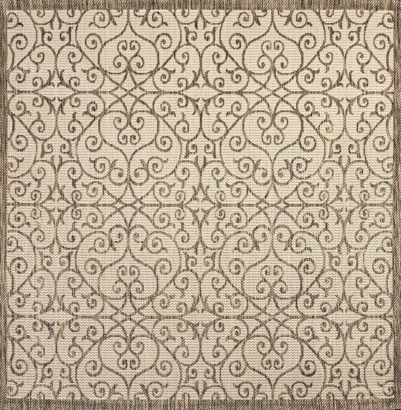 9' Beige And Brown Square Geometric Indoor Outdoor Area Rug Homeroots Outdoor
