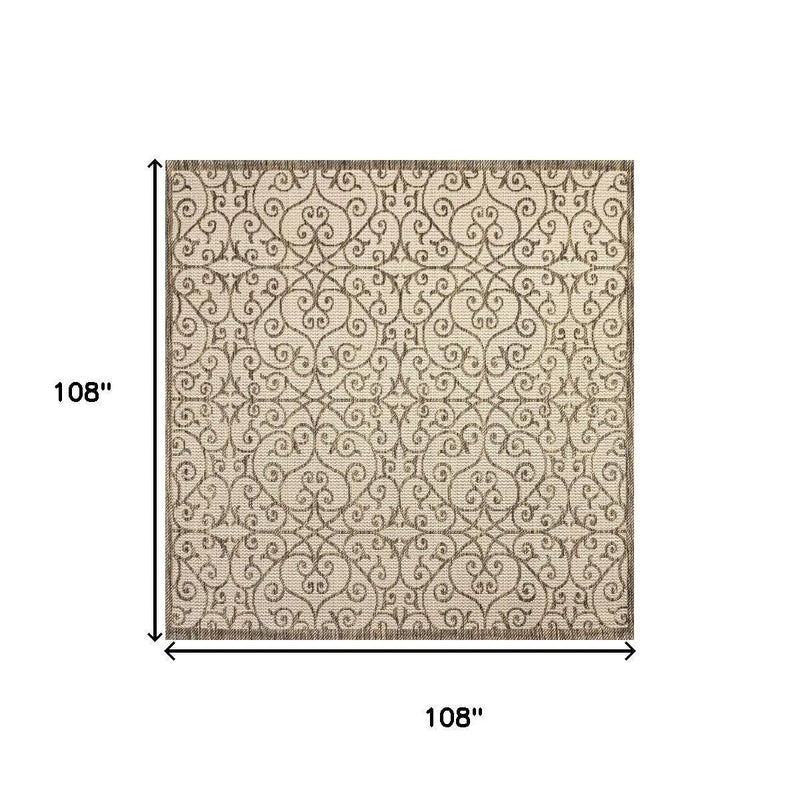 9' Beige And Brown Square Geometric Indoor Outdoor Area Rug Homeroots Outdoor