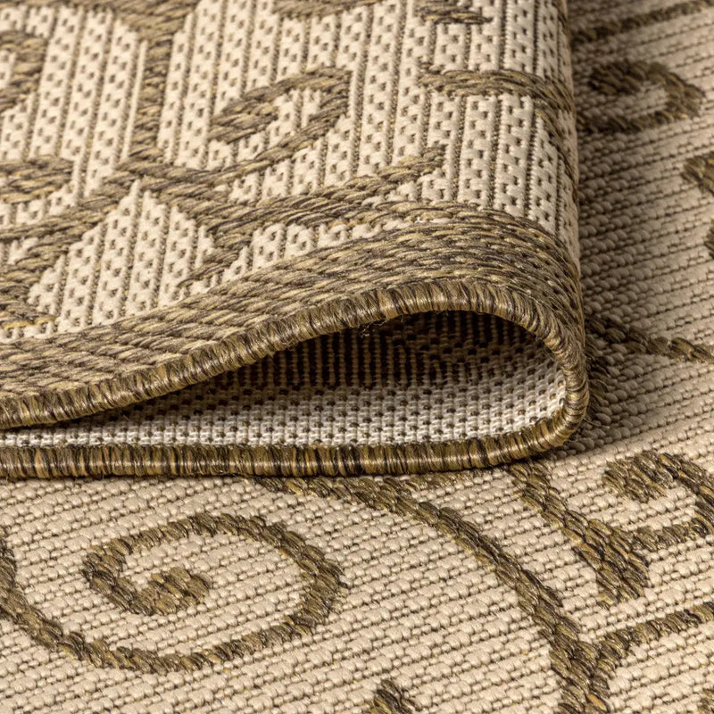 9' Beige And Brown Square Geometric Indoor Outdoor Area Rug Homeroots Outdoor