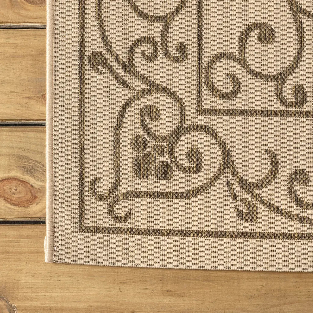 9' Beige And Brown Square Medallion Indoor Outdoor Area Rug Homeroots Outdoor