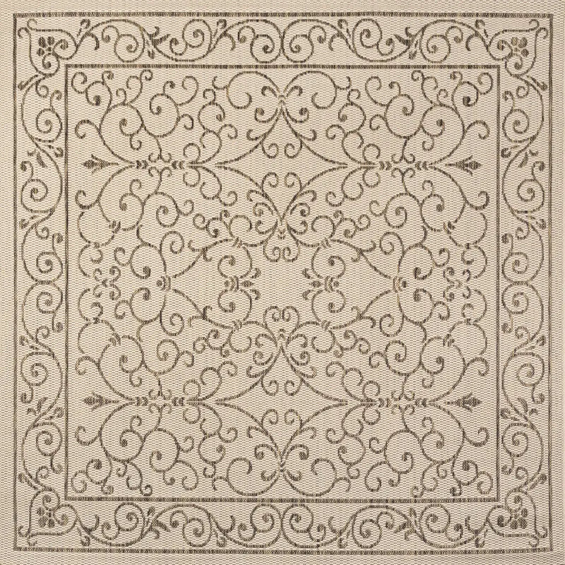 9' Beige And Brown Square Medallion Indoor Outdoor Area Rug Homeroots Outdoor